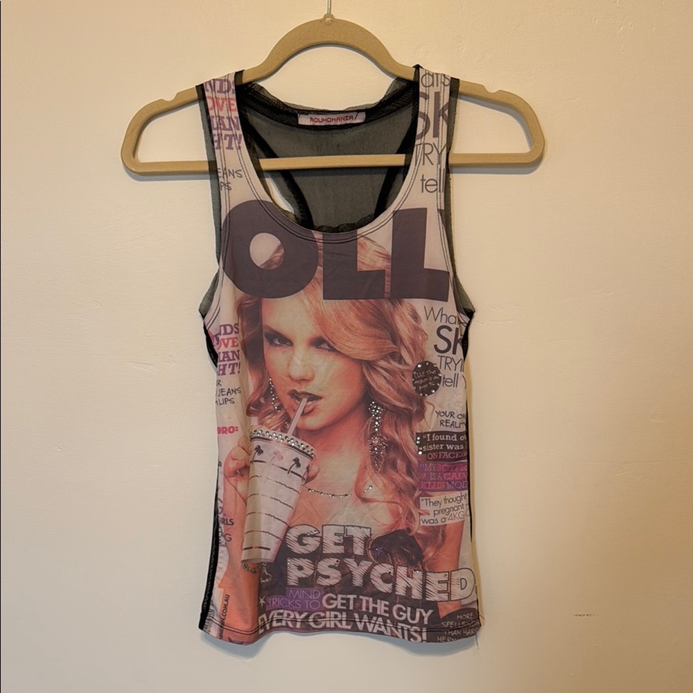 Bedazzled Taylor Swift Graphic Tank Top with Mesh Back